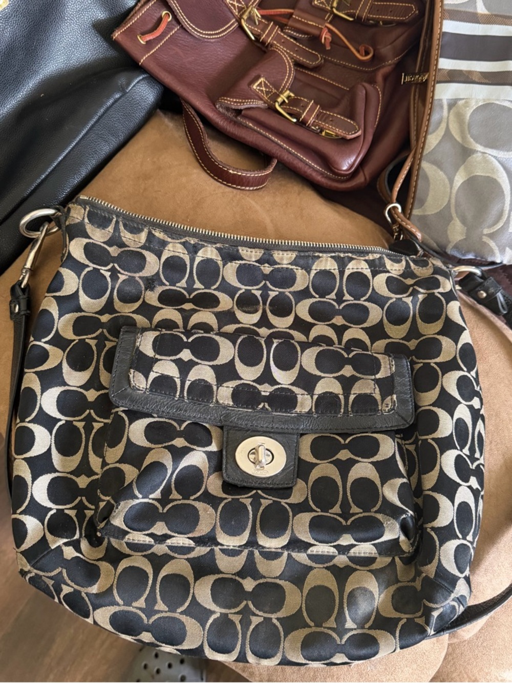 Coach Black and Tan Signature Canvas Crossbody